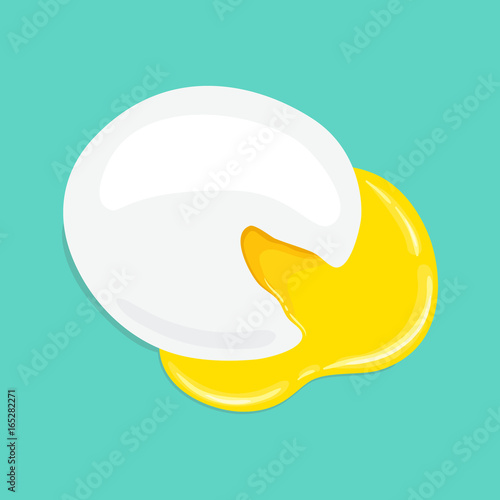 Poached egg, top view. Fresh delicious egg poached and cut, runny yellow yolk. Yummy breakfast. Vector hand drawn illustration.