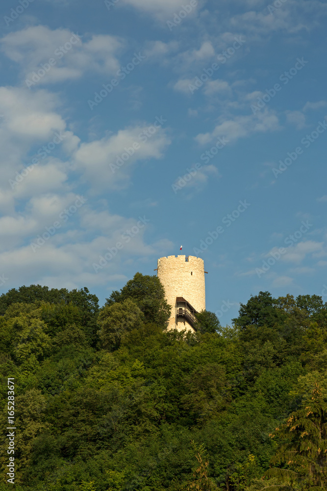 Poland , Kazimierz Dolny - July 2017. View of the 14th century defense tower in Kazimierz Dolny,Poland 2017