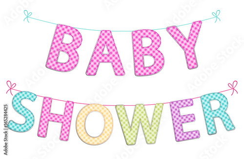 Cute festive garlands for baby shower with gingham letters of different bright colors
