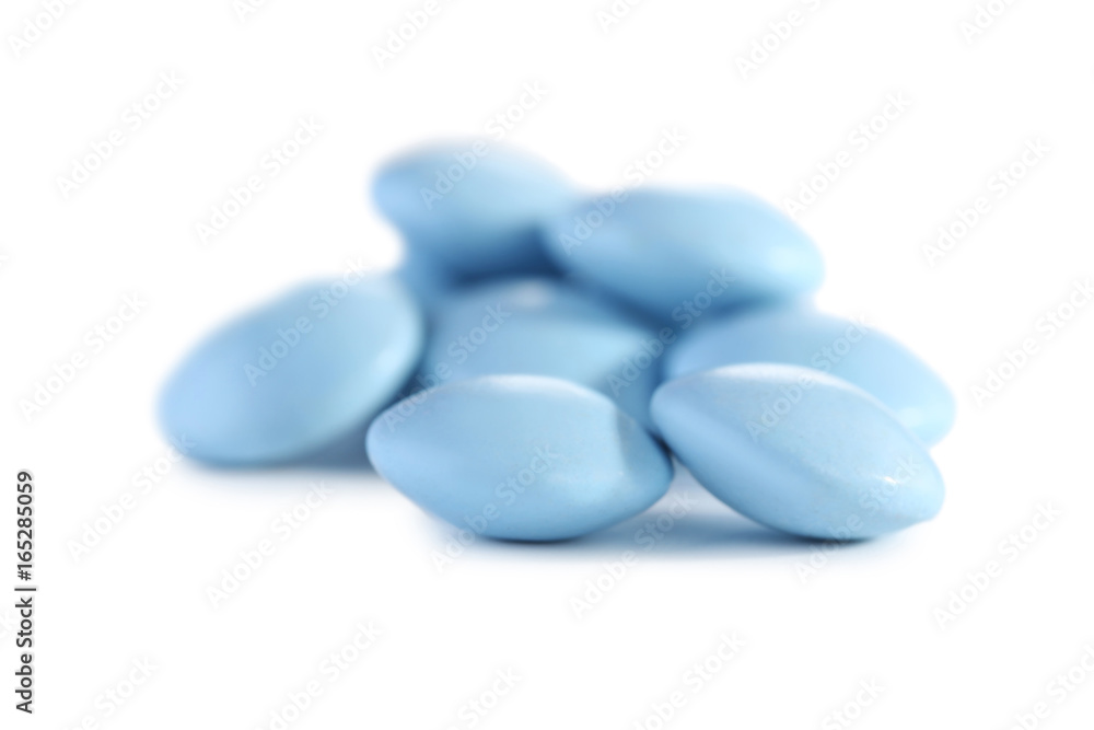 Blue pills isolated on a white background Blue pills isolated on a white background