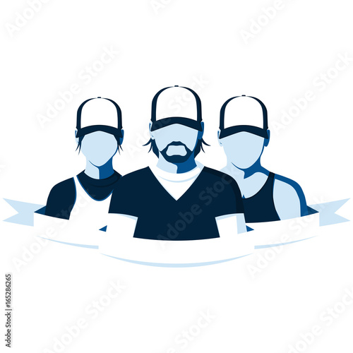 Group of sports people on white background. Silhouette of coach, sportsman and sportswoman. Sports team flat vector illustration.