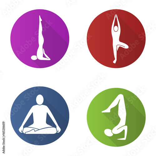 Yoga asanas flat design long shadow glyph icon