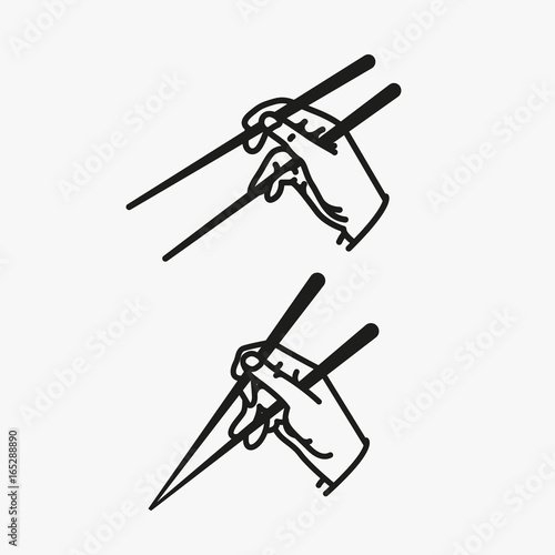 Sushi Chopsticks in Hand Minimalistic Flat Line Outline Stroke Icon Pictogram Symbol