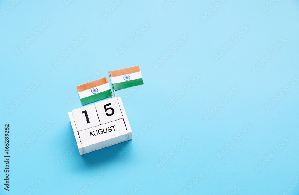 Fototapeta premium AUGUST 15 Wooden calendar Concept independence day of India and India national day.Copy space,minimal style