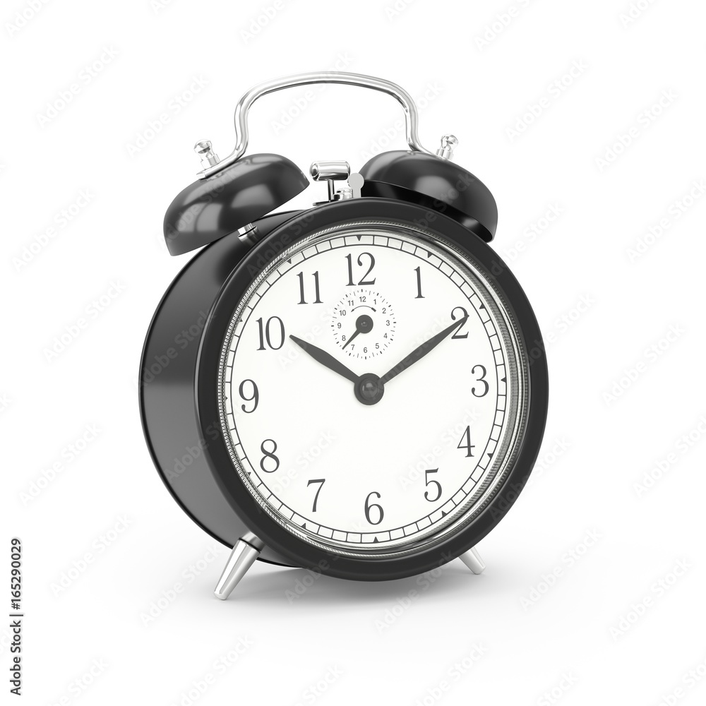 3D rendering black alarm clock isolated on white background 3D rendering black alarm clock isolated on white background