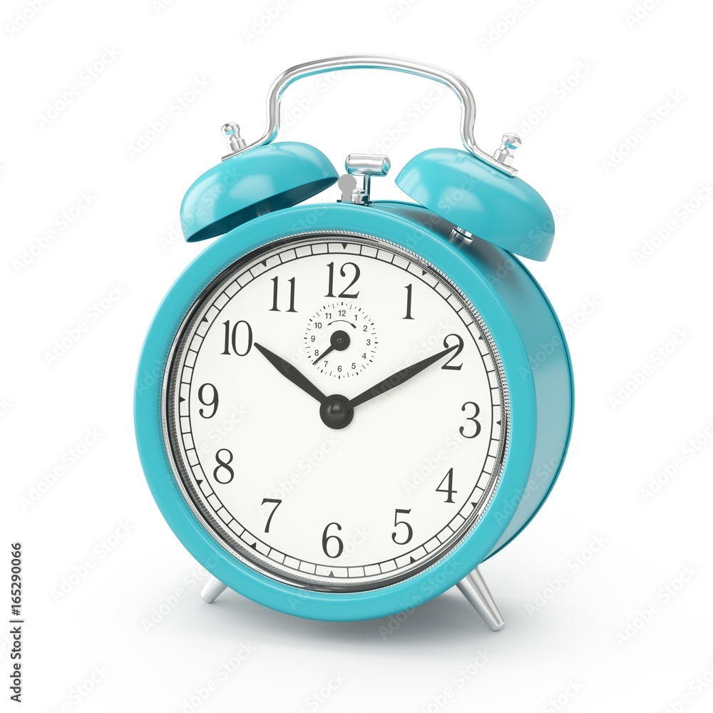3D rendering bleu alarm clock isolated on white background 3D rendering bleu alarm clock isolated on white background