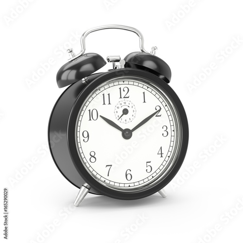 3D rendering black alarm clock isolated on white background