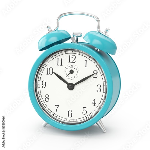 3D rendering bleu alarm clock isolated on white background