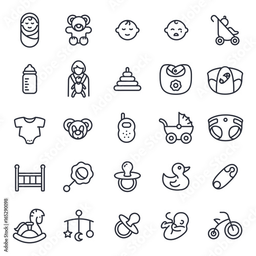 Baby World Minimalistic Flat Line Icon Pictogram Symbol Set Collection