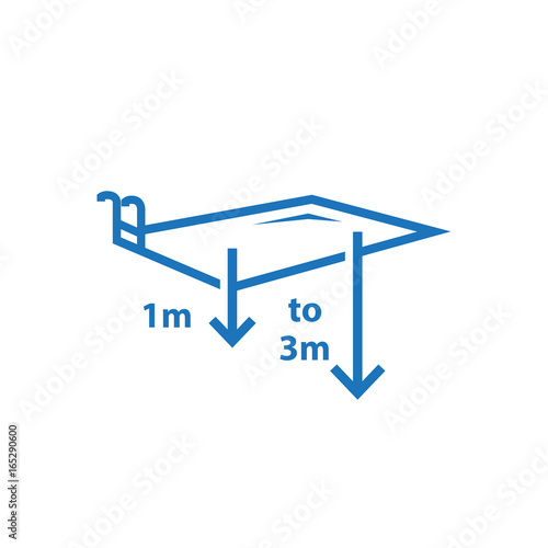 rectangle swimming pool icon with measures from 1 meter to 3 meter.  isolated on white background. 