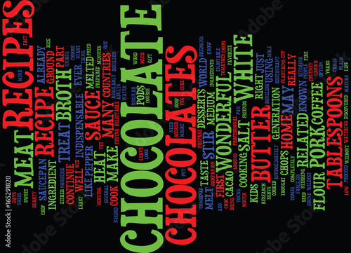 MEAT IN CHOCOLATE RELATED RECIPES Text Background Word Cloud Concept