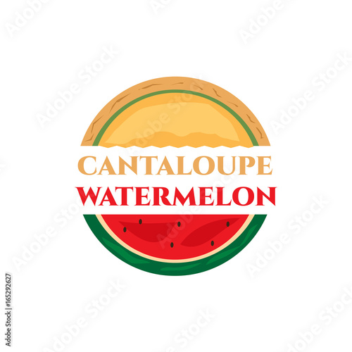 half cantaloupe and half watermelon logo, isolated on white background. 