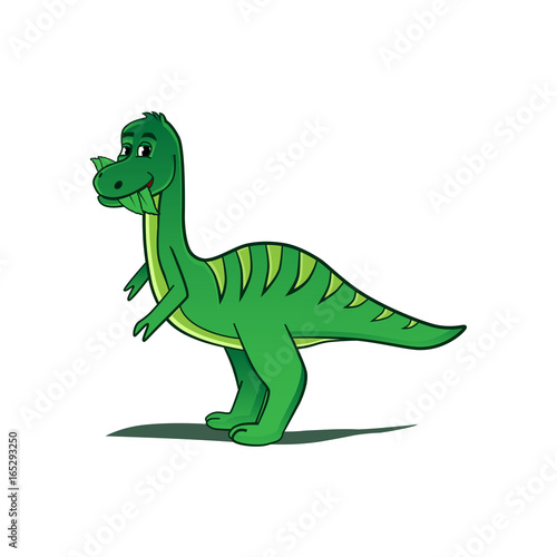 green cartoon dinosaur illustration, isolated on white background.