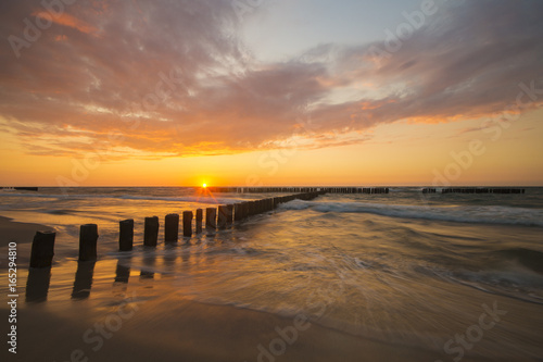 Sunset over the sea beach  Baltic Sea  Poland