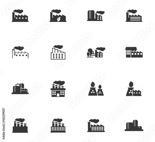 Industrial building factory and power plants icon set