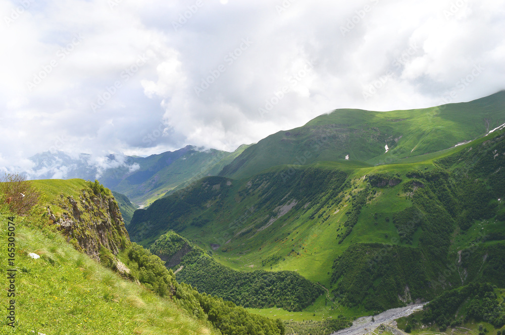 Georgian green cloudy mountains