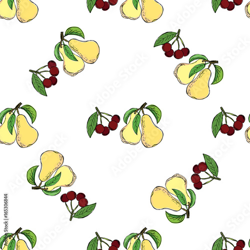 Cherry pear hand drawn pattern