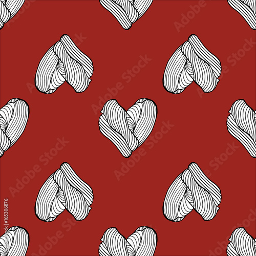 Heart hand drawn on red pattern . Vector illustration.