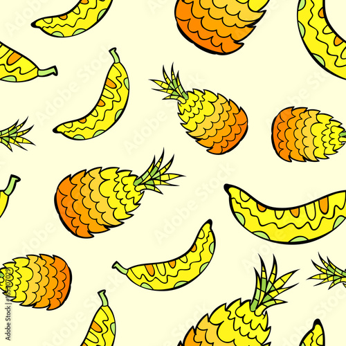 Seamless pattern with decorative ornate tropical fruits.