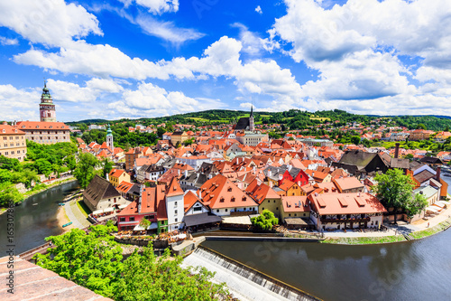 Obraz na płótnie Cesky Krumlov, Czech Republic. The State Castle, St. Vitus Church and cityscape. UNESCO World Heritage Site. w salonie
