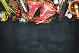 Raw dry aged t-bone steaks for grill