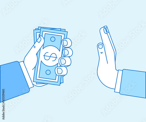 Vector illustration in flat linear style and blue color - stop corruption concept