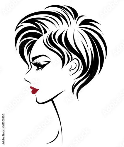 women short hair style icon  logo women on white background