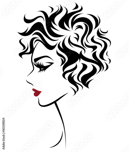women short hair style icon, logo women on white background