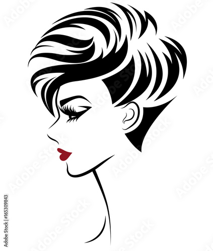women short hair style icon, logo women on white background