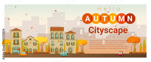 Hello autumn cityscape background , vector , illustration