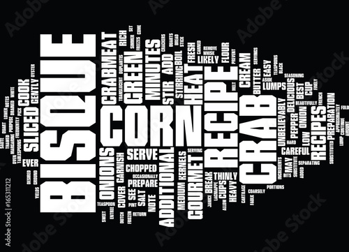 LAGNIAPPE RECIPE CRAB CORN BISQUE Text Background Word Cloud Concept