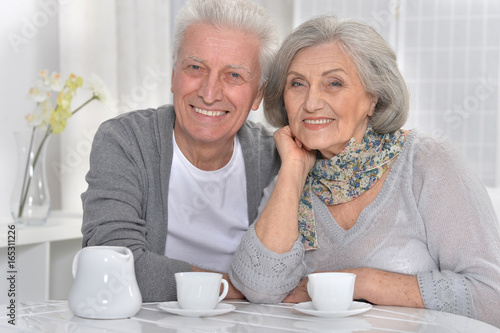 Senior couple drinking tea