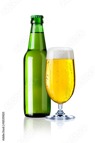 Beer glass and beer bottle