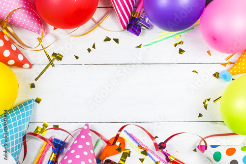 concept birthday party on white background top view pattern