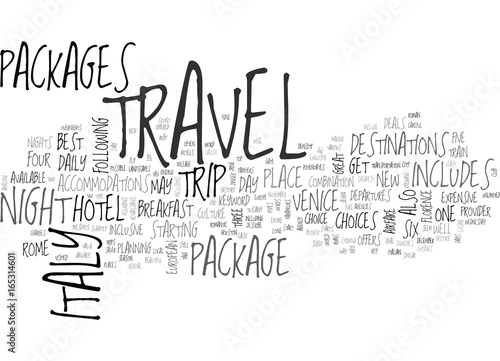 ITALY TRAVEL PACKAGES Text Background Word Cloud Concept