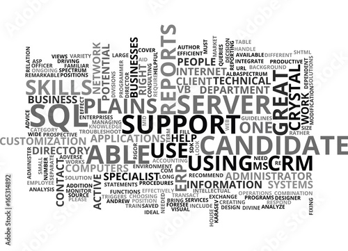 IT SKILLS FOR MS GREAT PLAINS AND CRM Text Background Word Cloud Concept