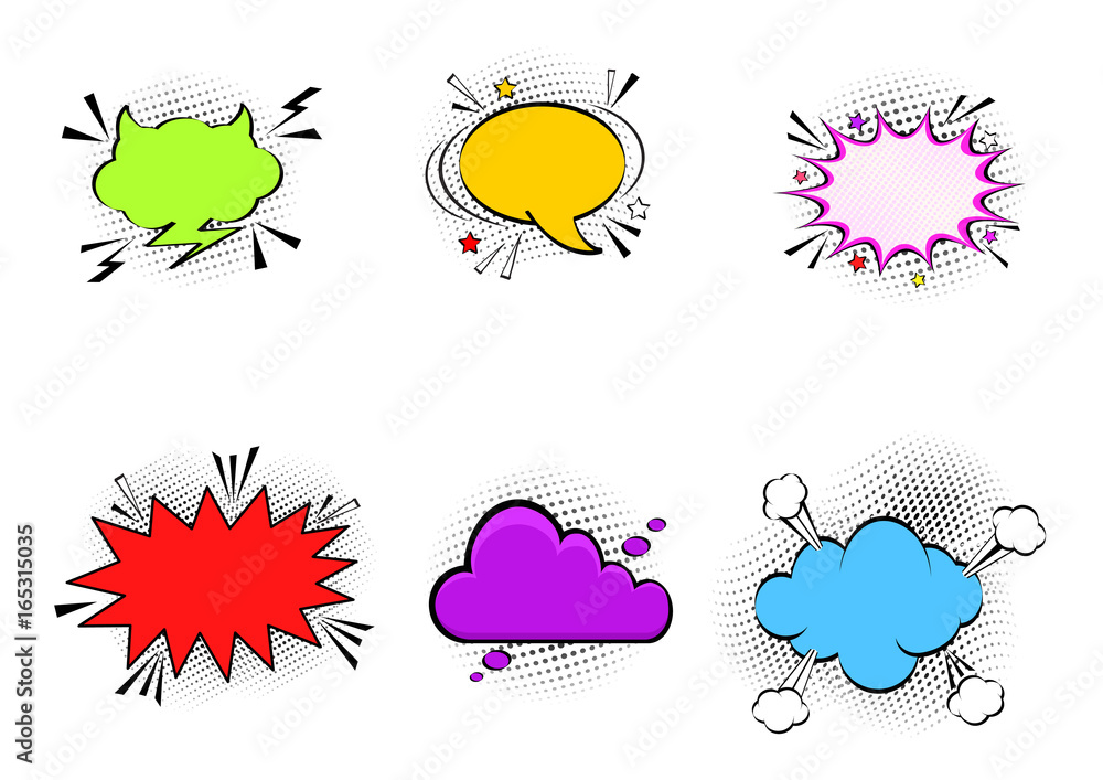 Comic empty speech bubbles on halftone dots background in retro pop art ...