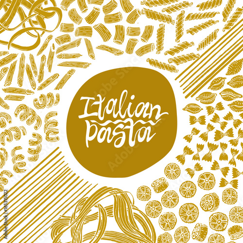 Different kinds of Italian pasta banner.