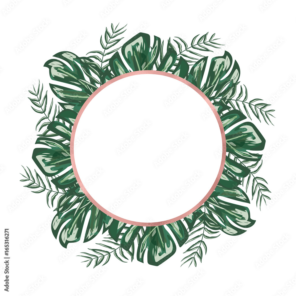 Tropical frame with monstera and palm leaves