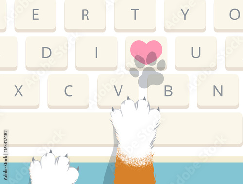 Cat pressed heart key on computer keyboard to send I love you