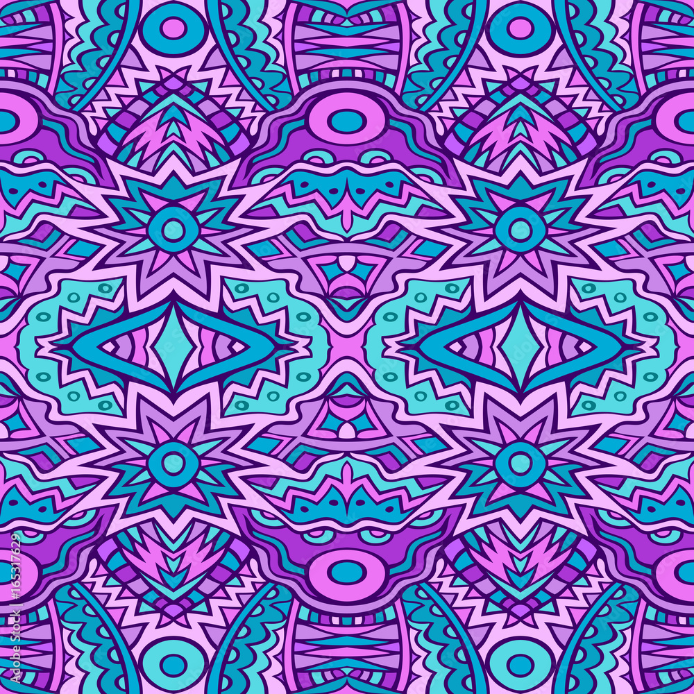 Seamless ethnic pattern in lilac and turquoise colors.
