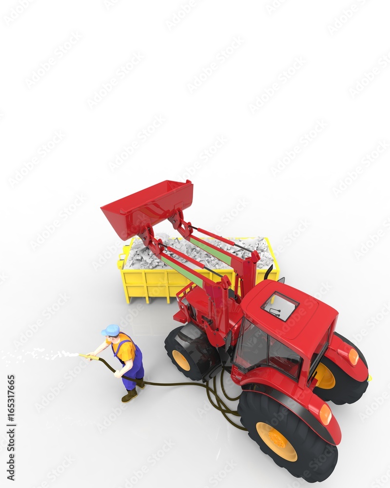 Industrial background with skip and bulldozer 3d rendering Industrial background with skip and bulldozer 3d rendering