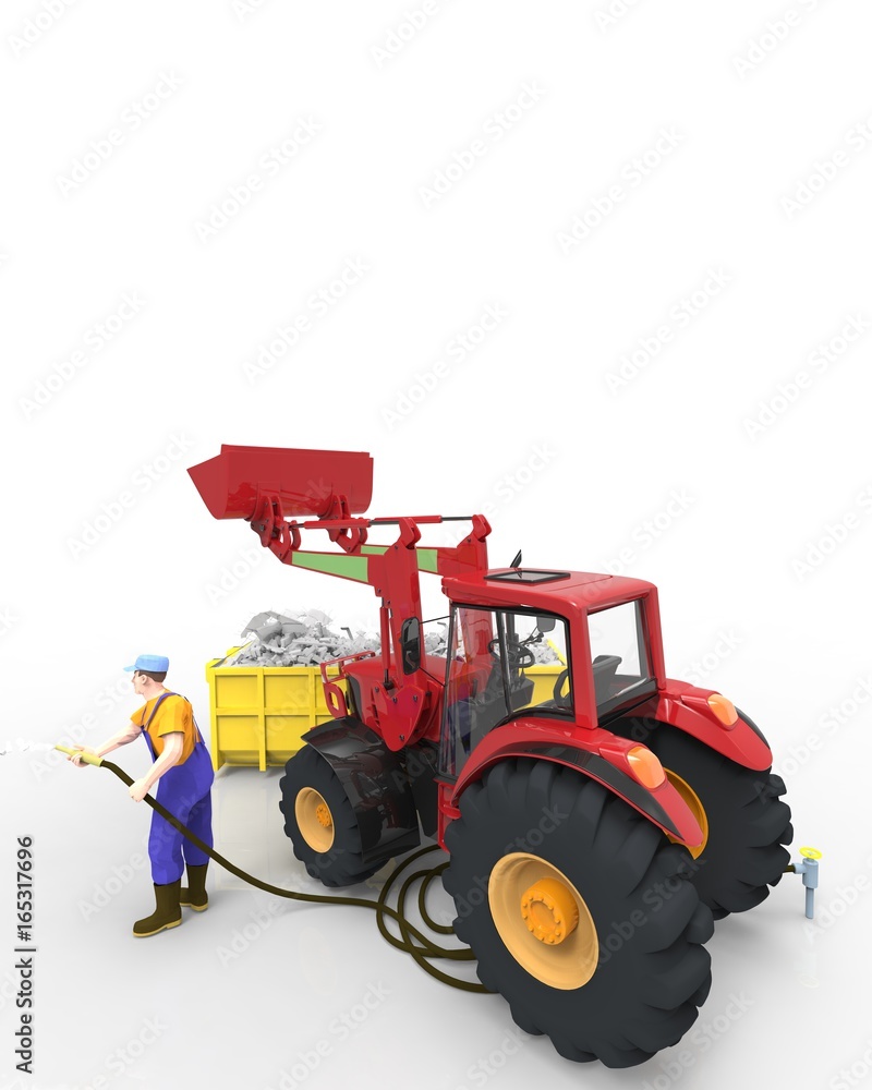 Obraz premium Industrial background with skip and bulldozer 3d rendering