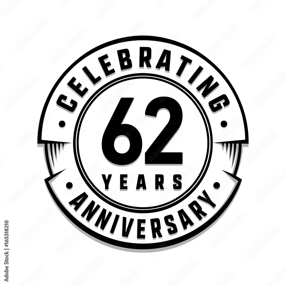 62 years anniversary logo template. Vector and illustration.