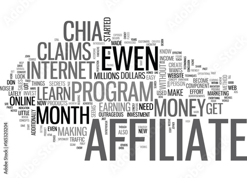 IS EWEN CHIA S AFFILIATE OF THE MONTH A SCAM Text Background Word Cloud Concept photo