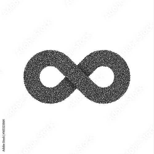The symbol of infinity from fine black particles. Isolated on white background. Volumetric sign with shadow. The eternal way