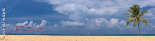 Panoramic of tropical beach landscape with volleyball net