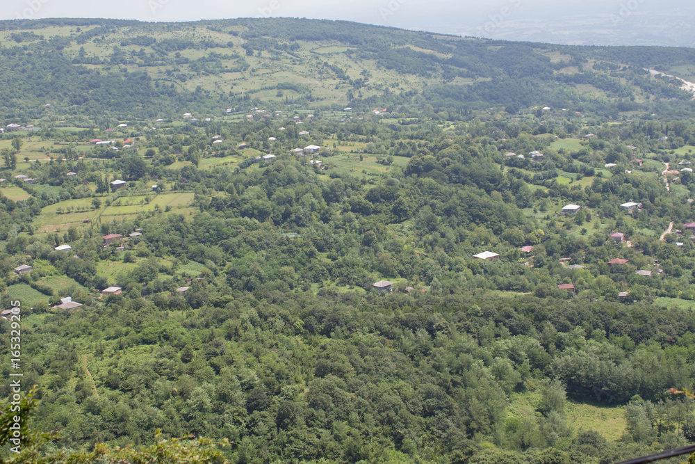 Aerial view of small Georgian village in Caucasus