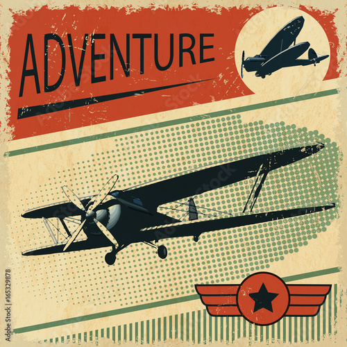 Biplane retro poster