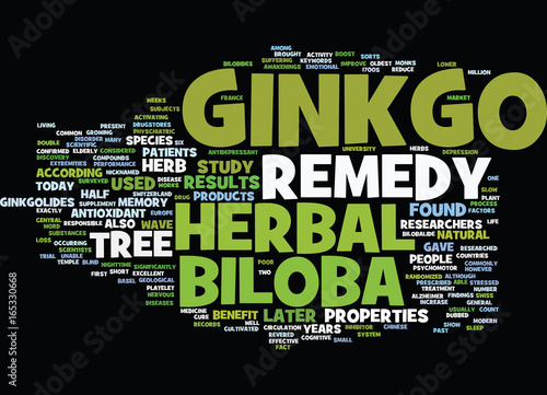 GINKGO BILOBA HERBAL REMEDY Text Background Word Cloud Concept